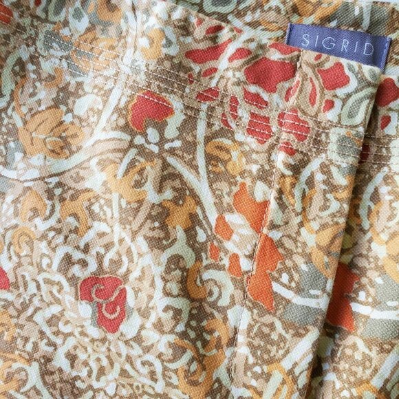 Sigrid Olsen Orange Yellow Brown Japanese Floral motif print dress pants Size 8 - Picture 6 of 12